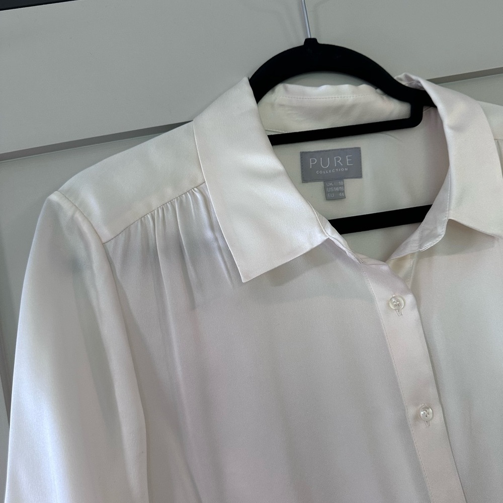Pure Collection Short Sleeve 100% Silk Ivory Blouse - Picture 4 of 7